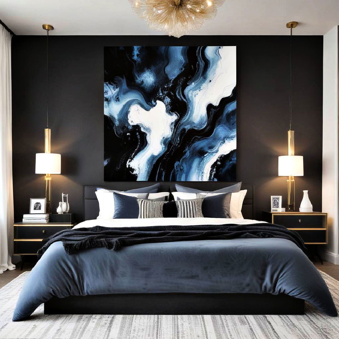 black and blue art pieces