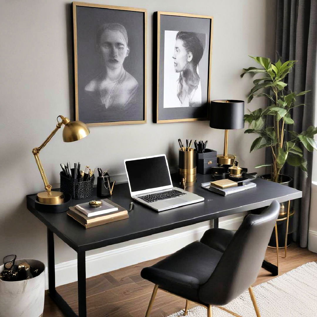 black and brass desk accessories for a sleek look