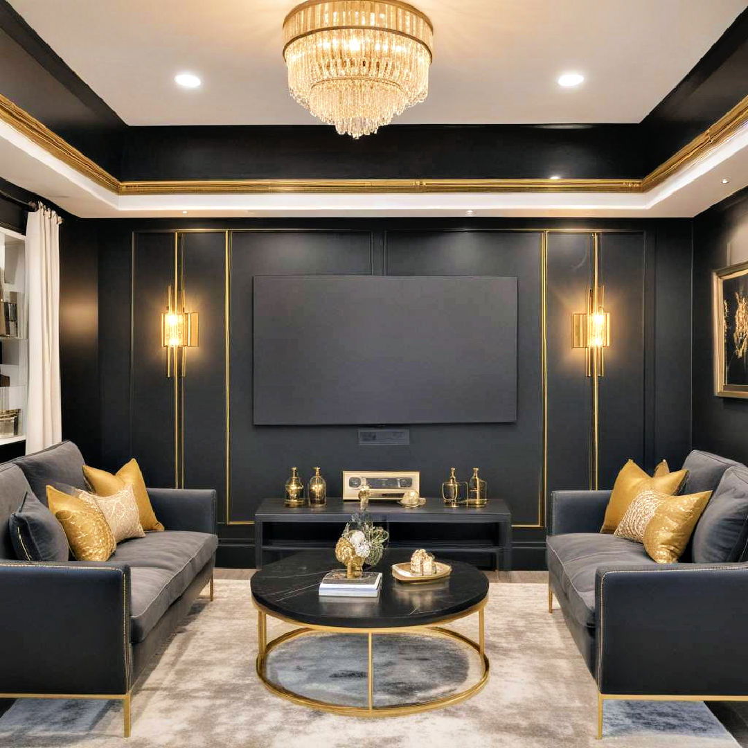 black and gold entertainment room