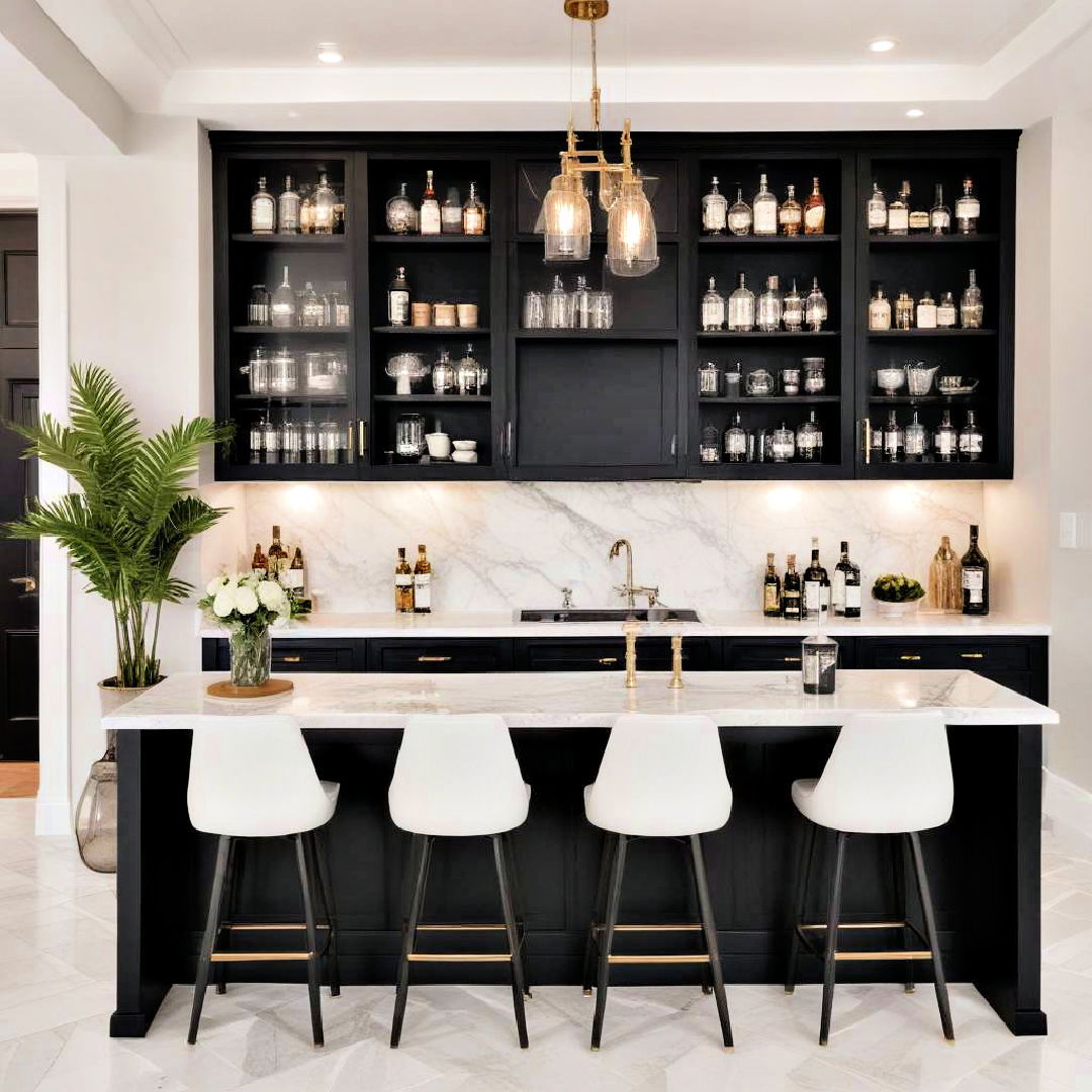 black and marble bar area