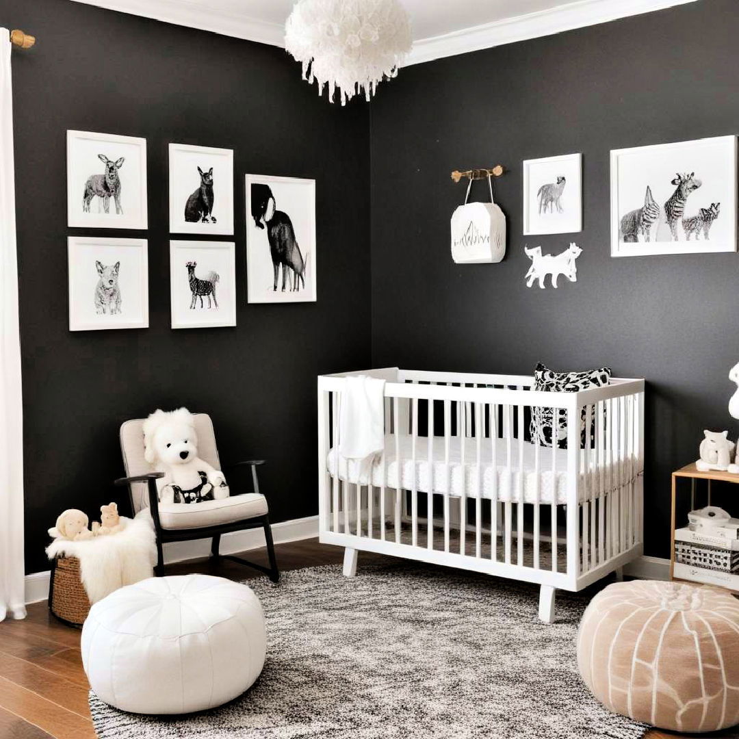 black and white animal themed nursery