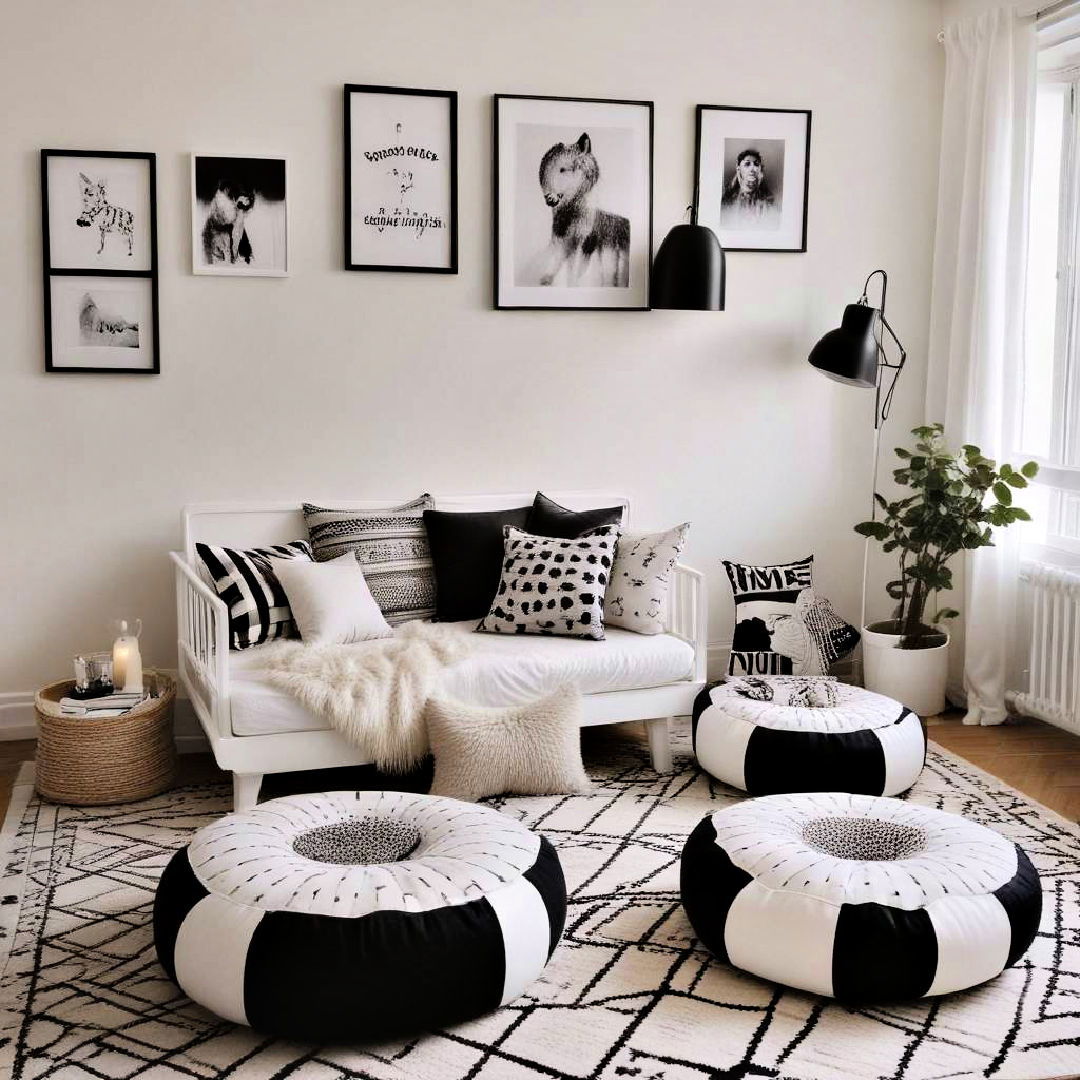 black and white floor cushions