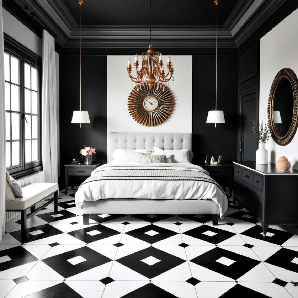 black and white floor tiles