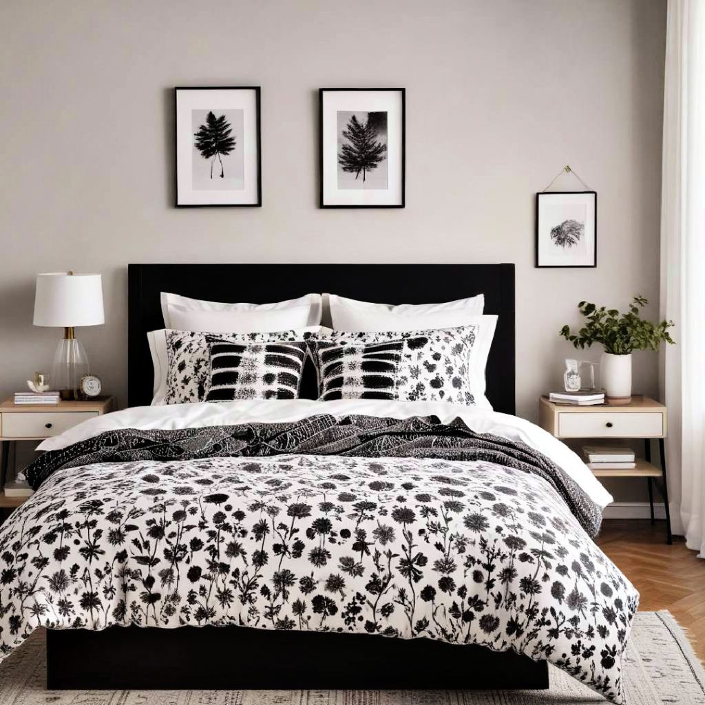 black and white prints on bedding