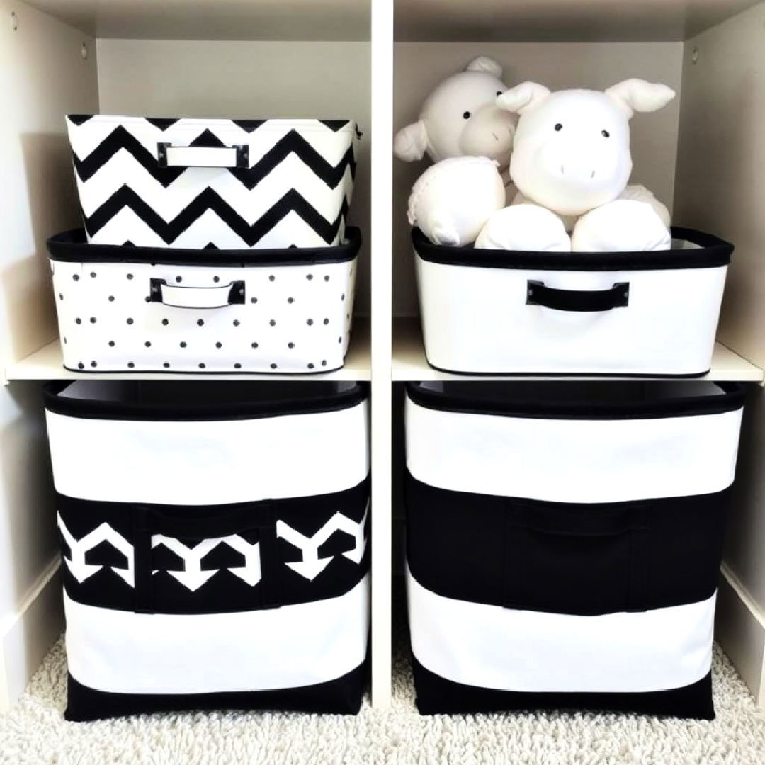 black and white storage bins