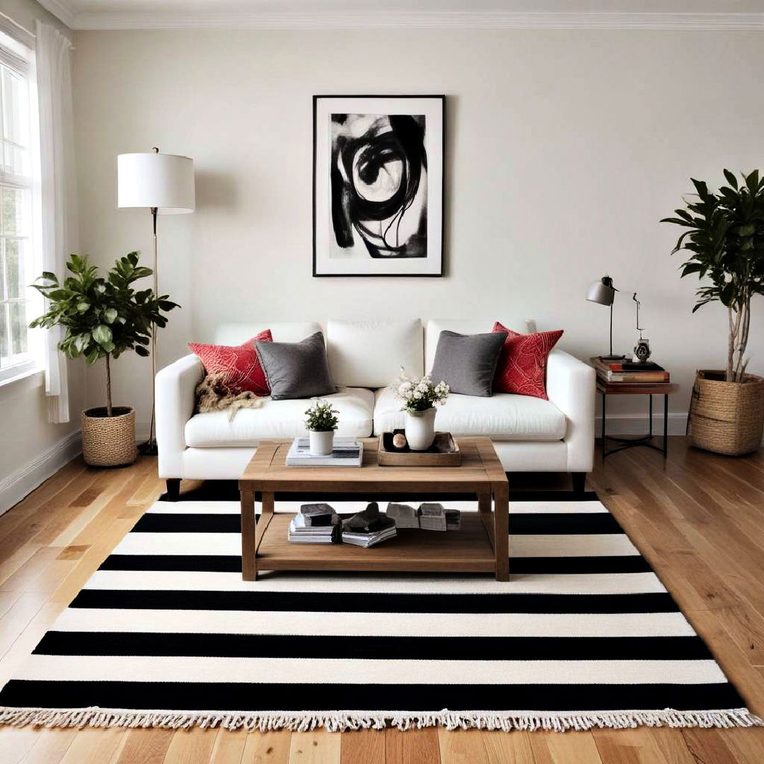 black and white striped rug