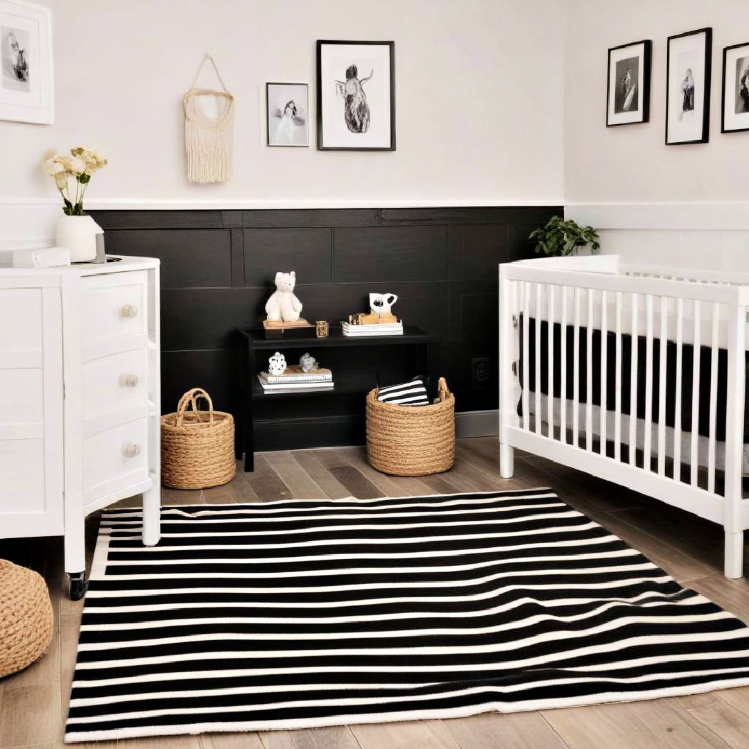 black and white striped rug