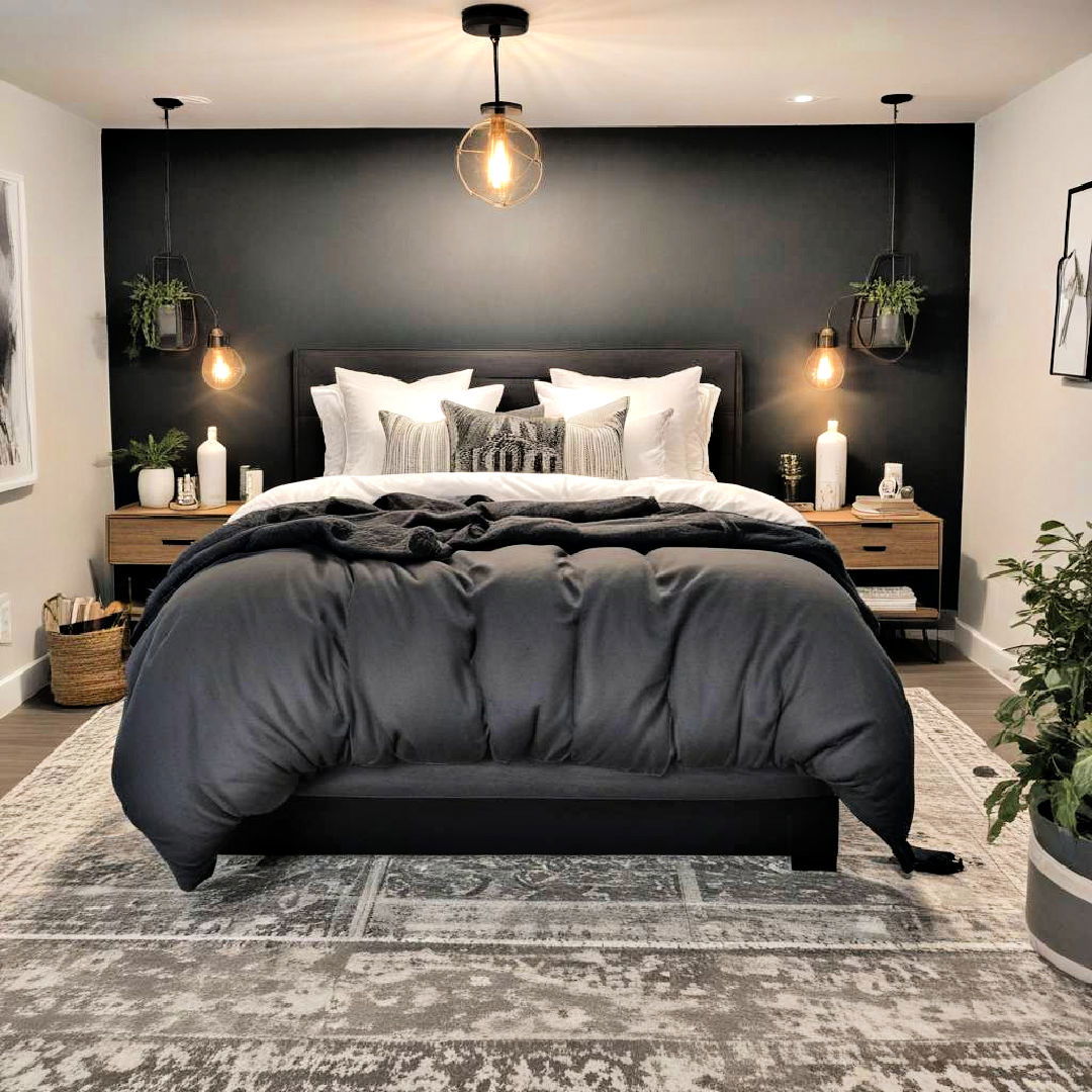 black basement bedroom retreat