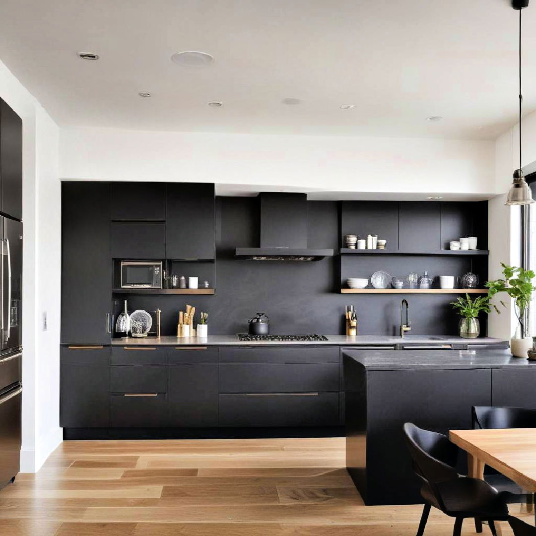 black cabinets with built in appliances