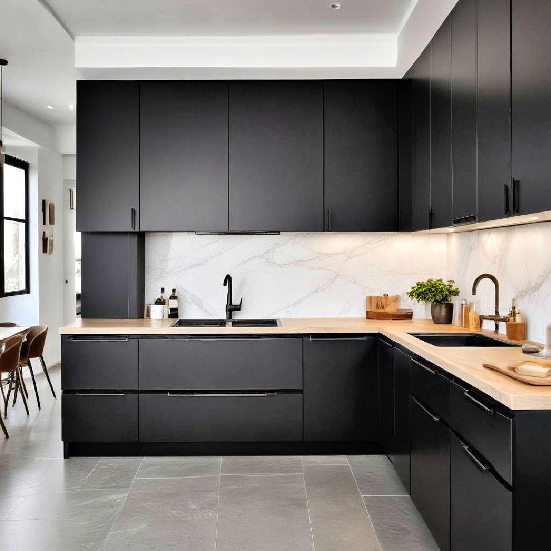 black cabinets with hidden handles