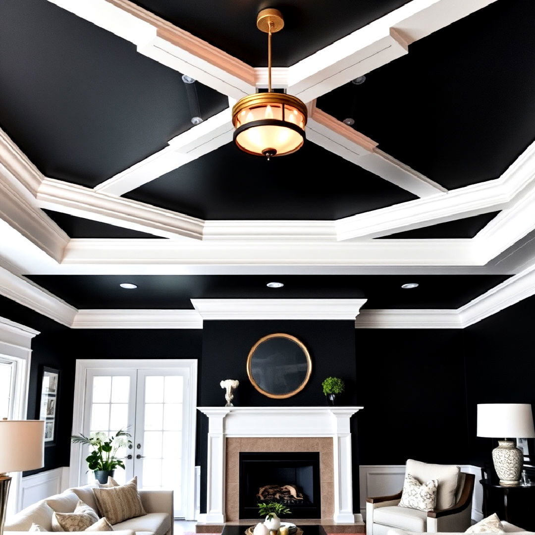 black ceiling with white trim