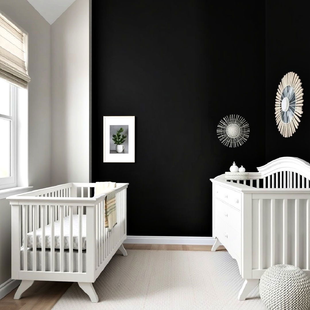 black feature wall with light furniture