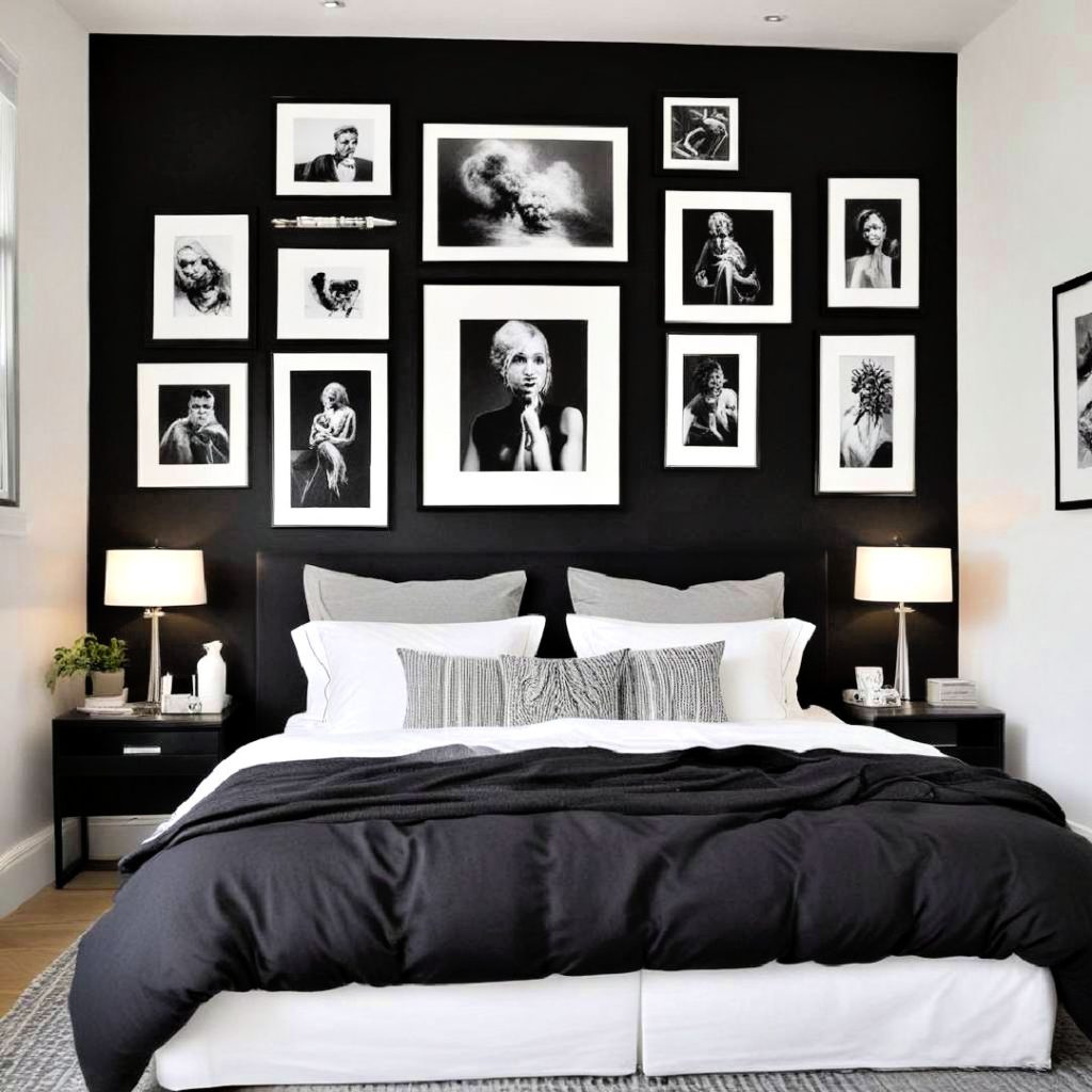 black feature wall with white artwork