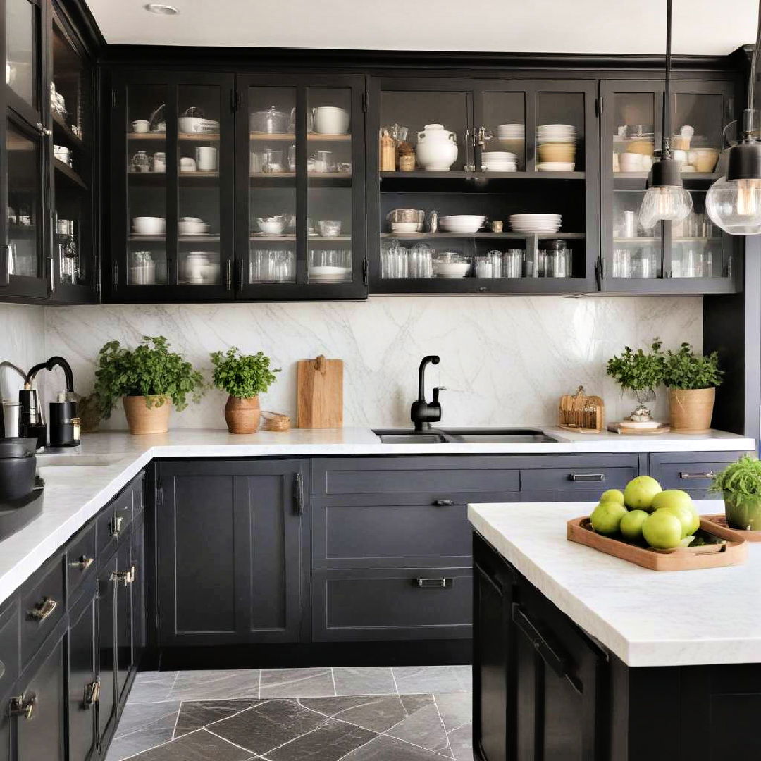 black framed cabinets