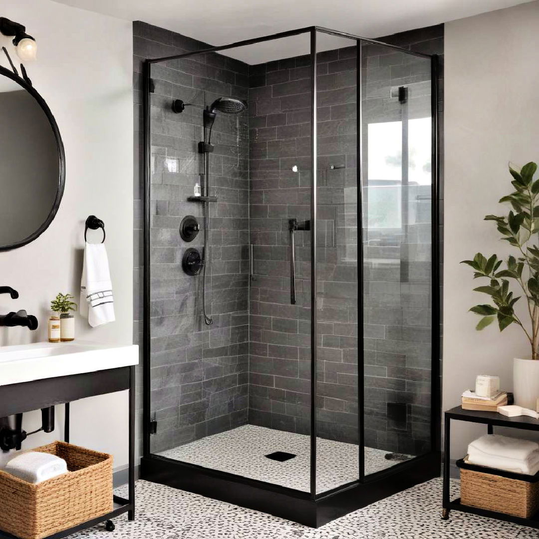 black framed corner shower