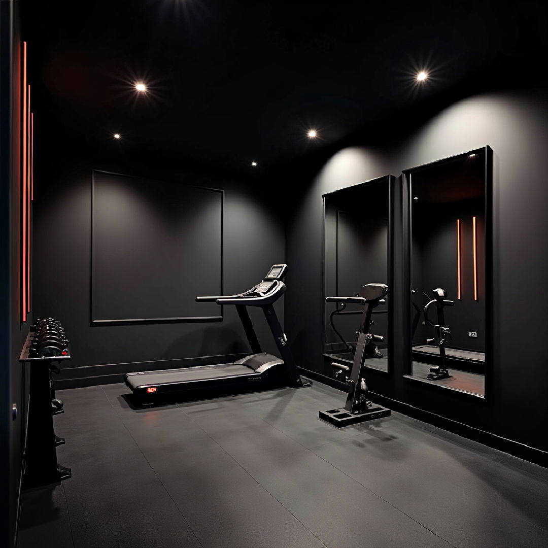 black home gym with led lighting