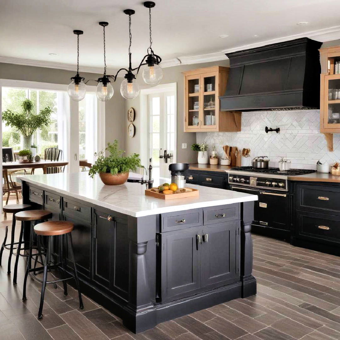 black island with different cabinet colors