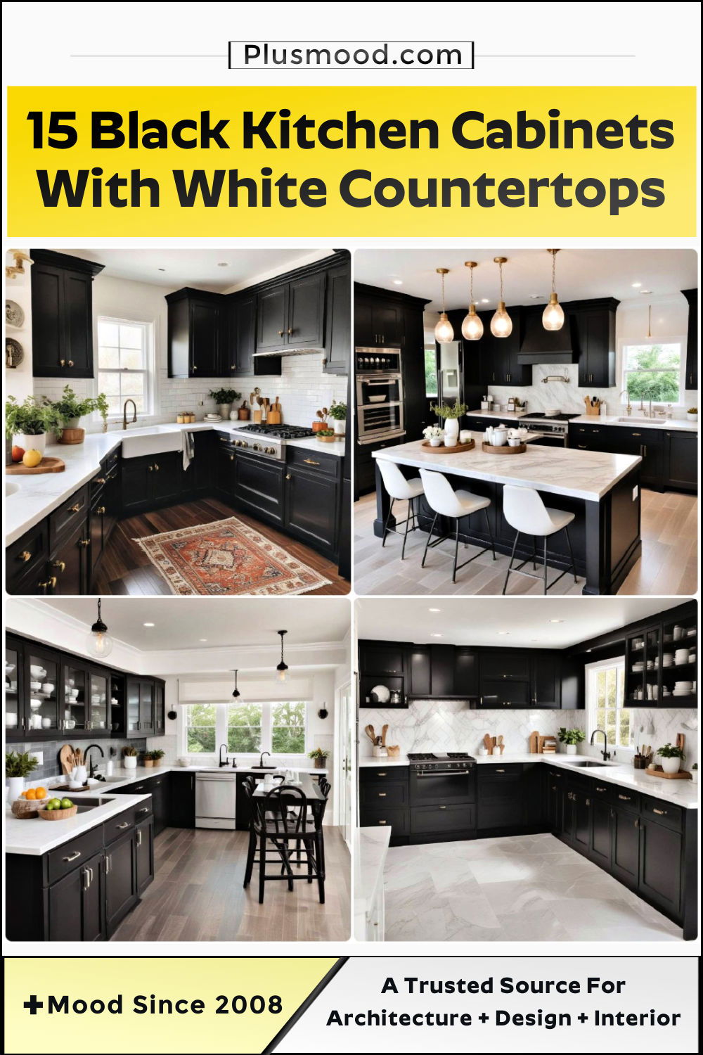 black kitchen cabinets with white countertops and inspiration