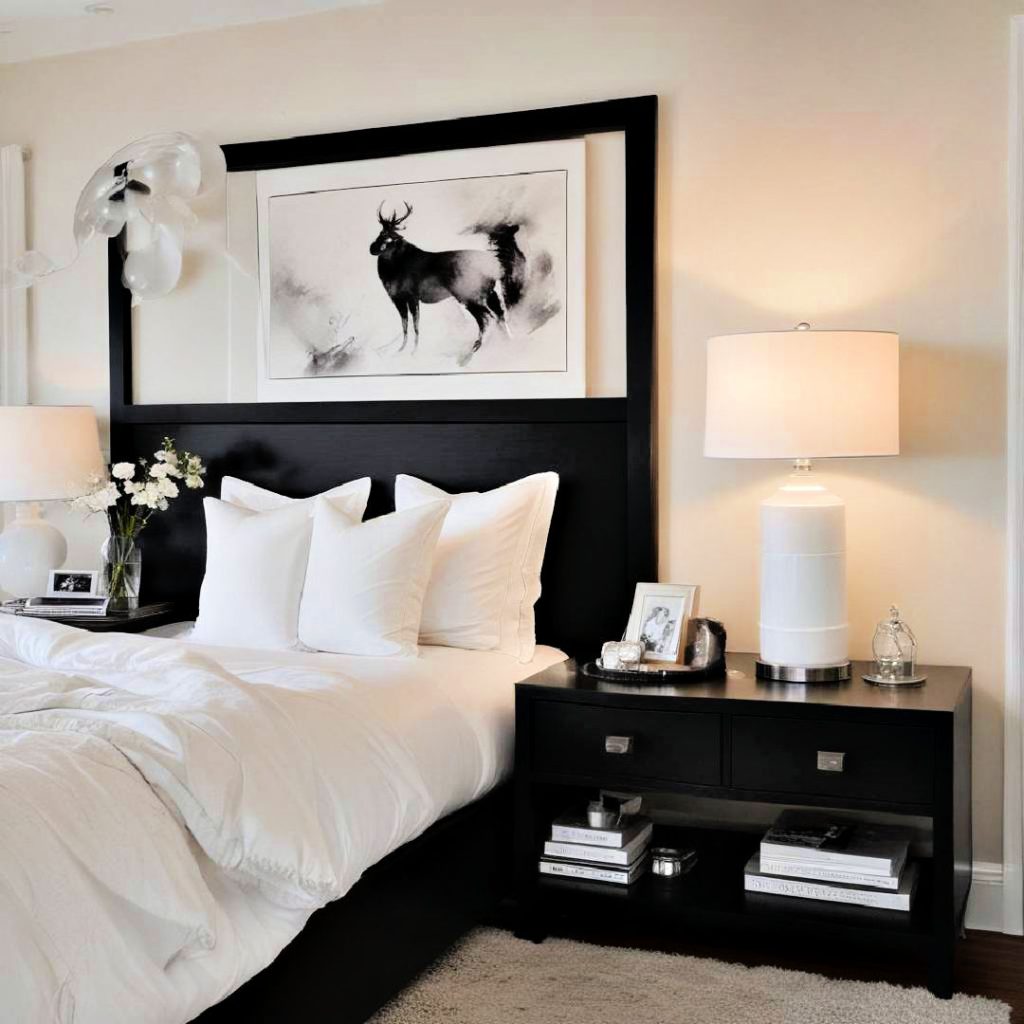 black nightstands with white lamps