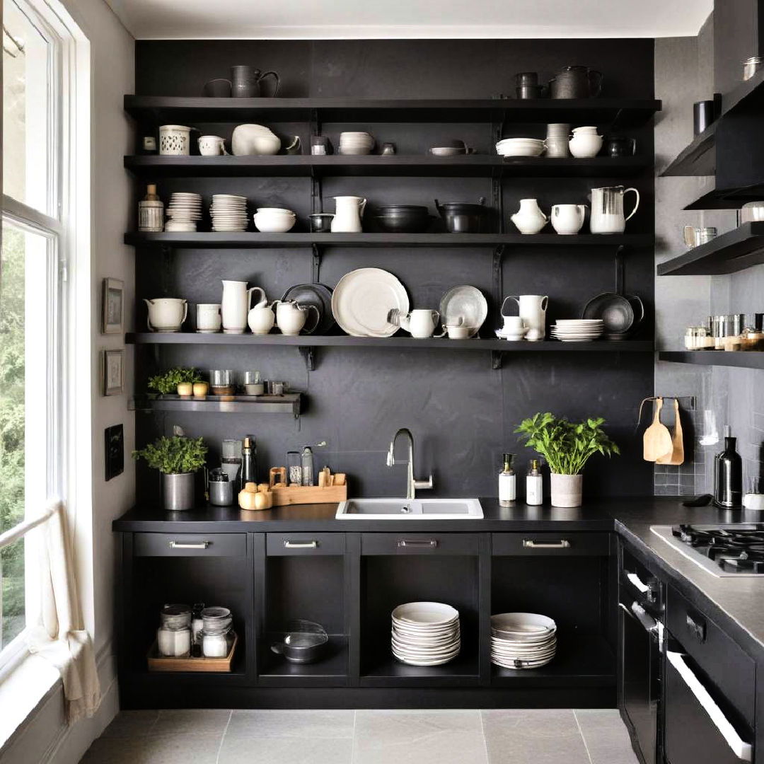 black open shelving