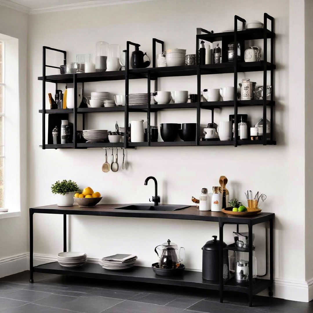 black shelving units