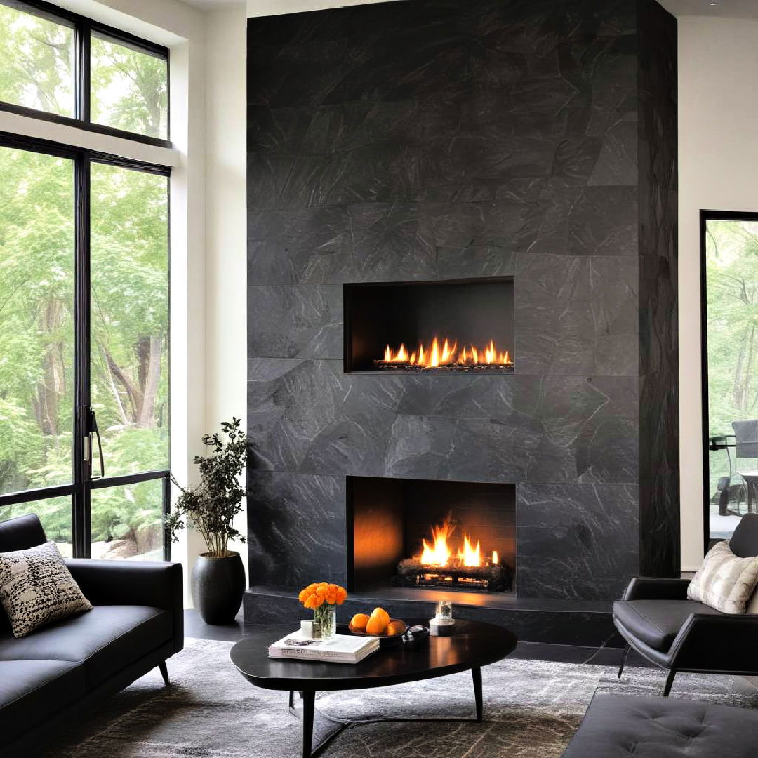 black stone fireplace