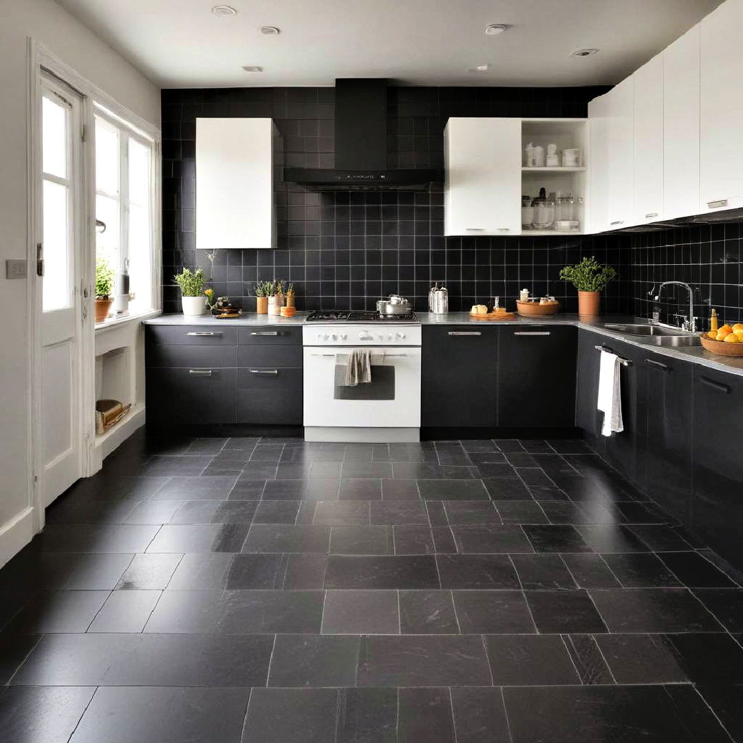 black tile flooring