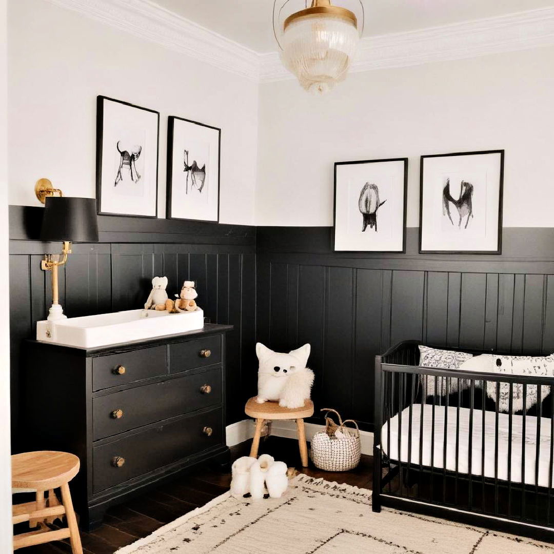 black wainscoting with white walls