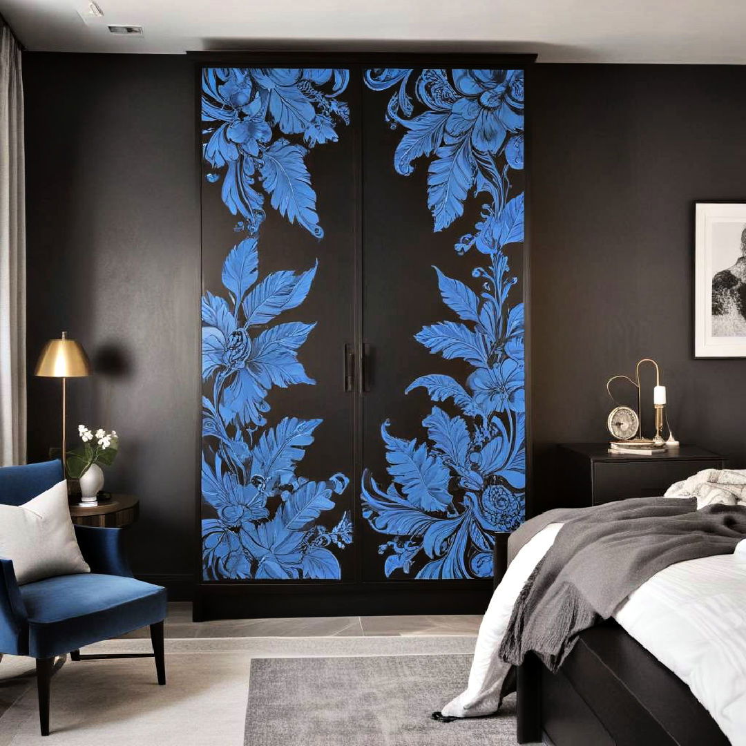 black wardrobe with blue artwork