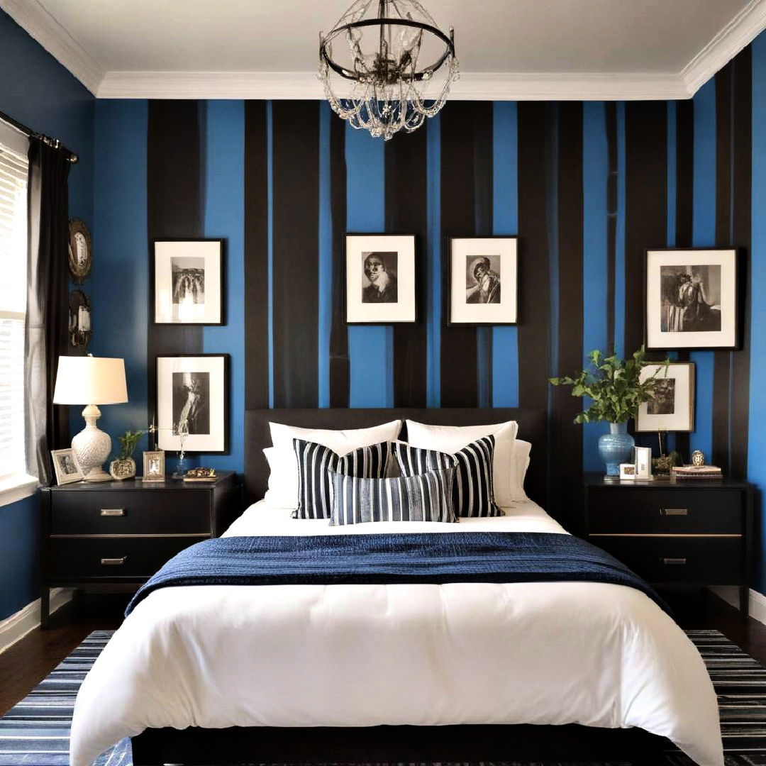 blue and black striped walls