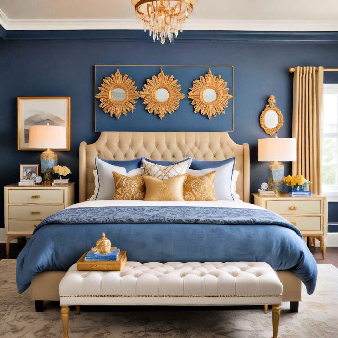 blue and gold accents for glamorous style