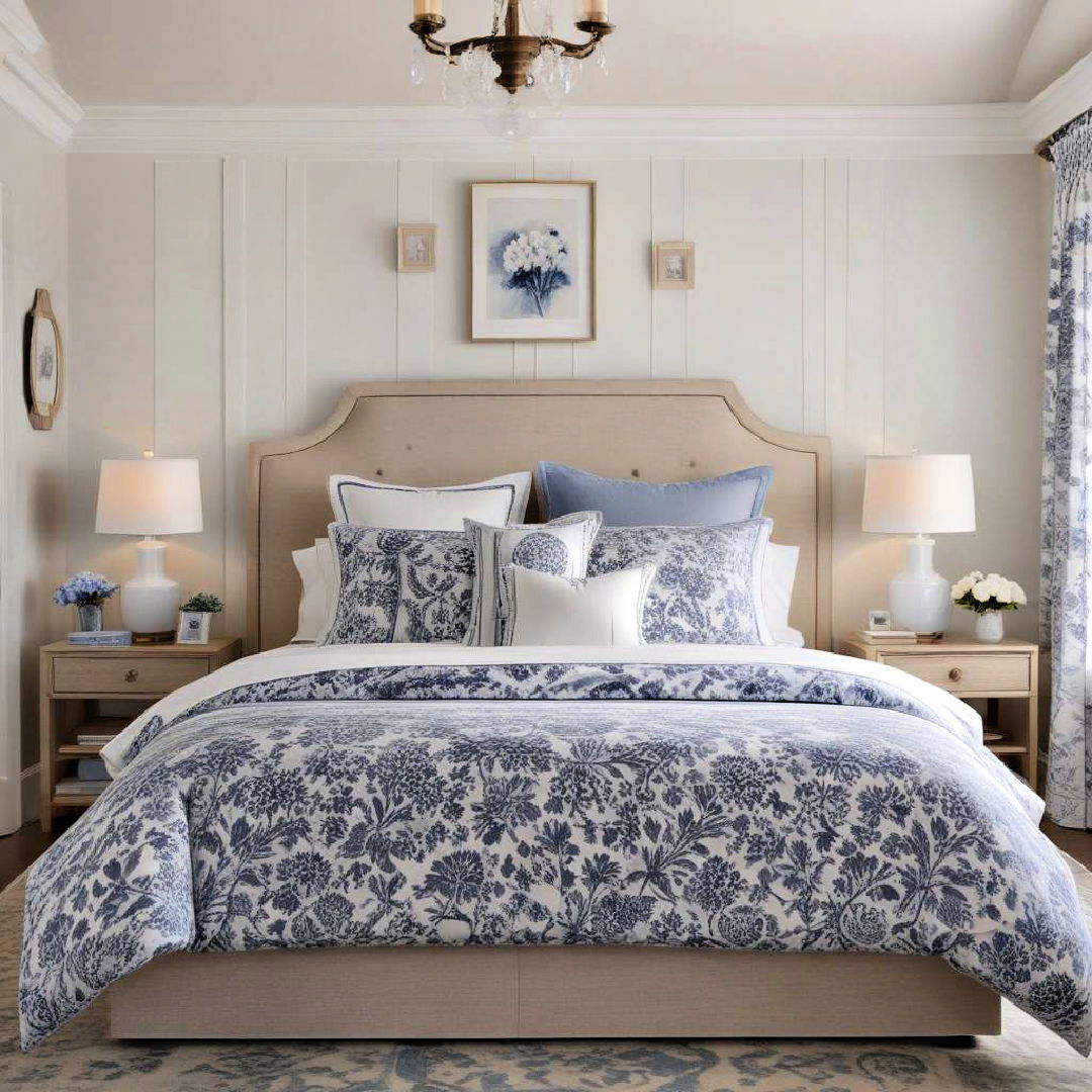 blue and white bedding