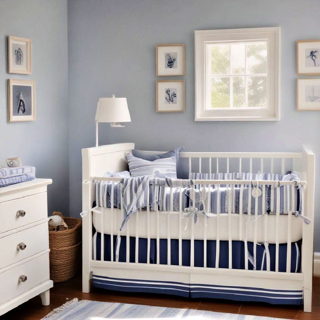 blue and white striped bedding