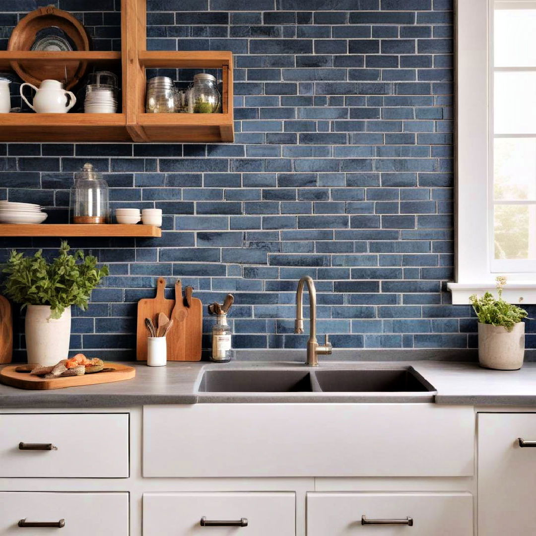 blue brick backsplash for rustic charm