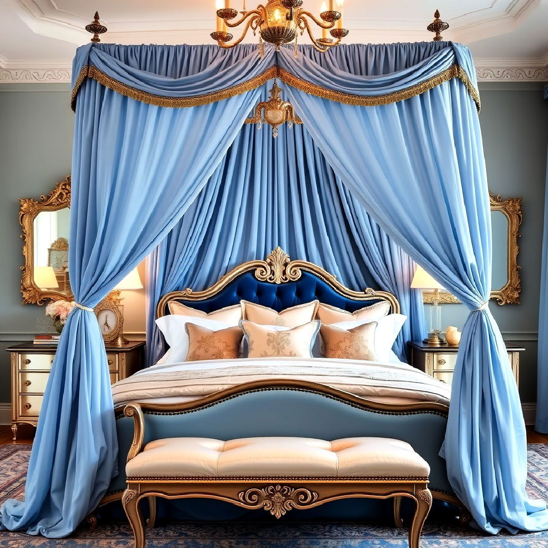 blue canopy bed for regal elegance