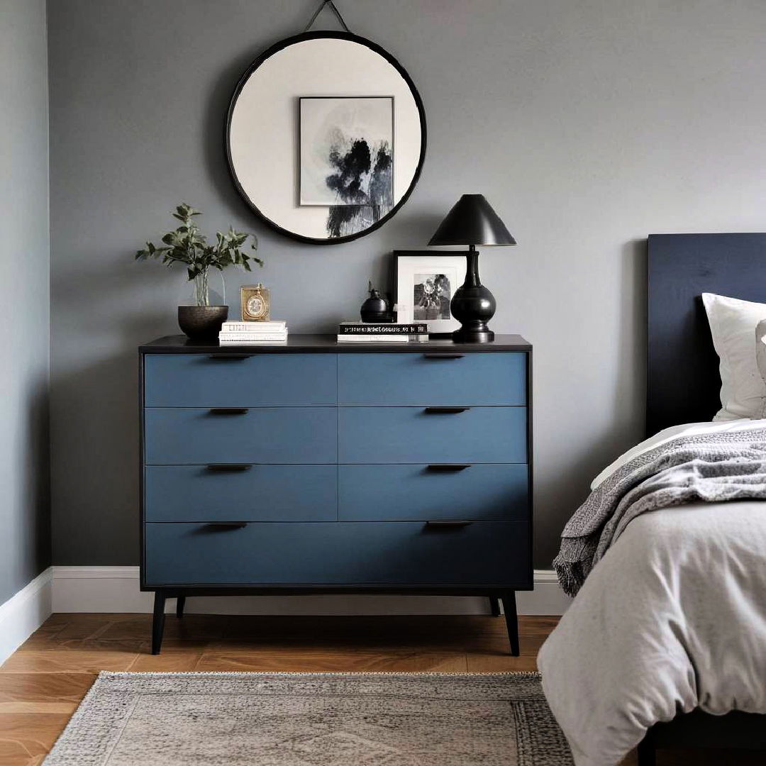 blue dresser with black handles