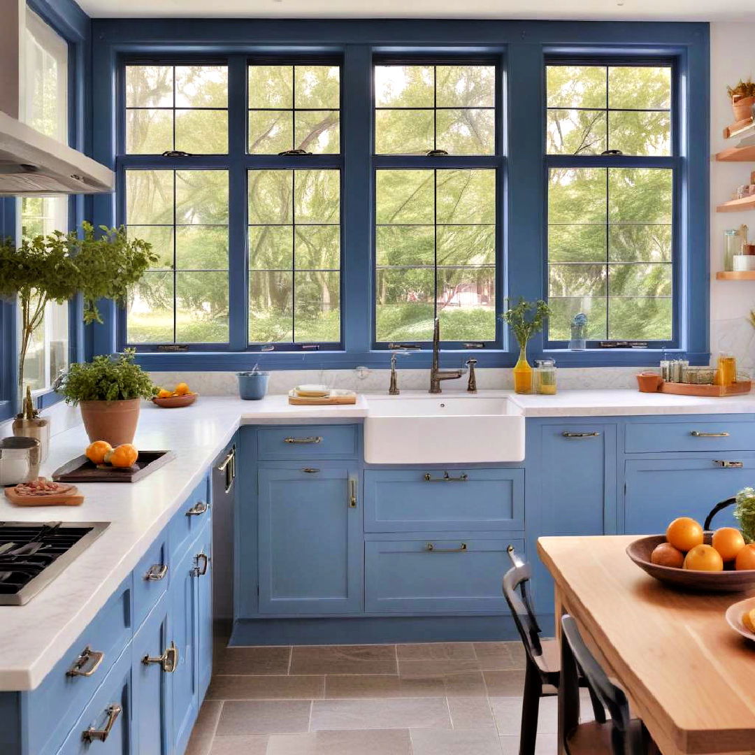 blue framed windows for a subtle pop