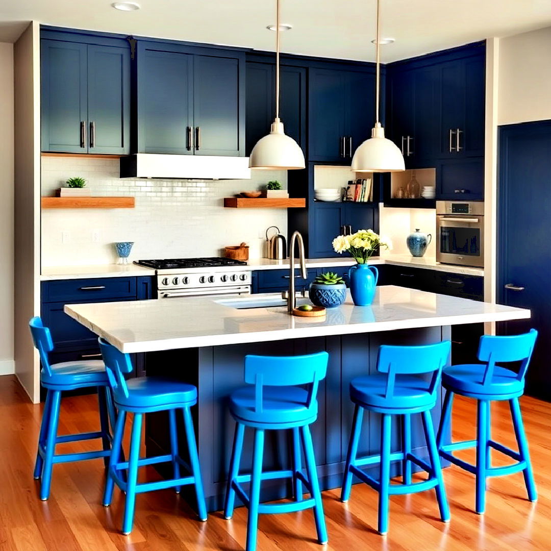 blue kitchen stools for a pop of color