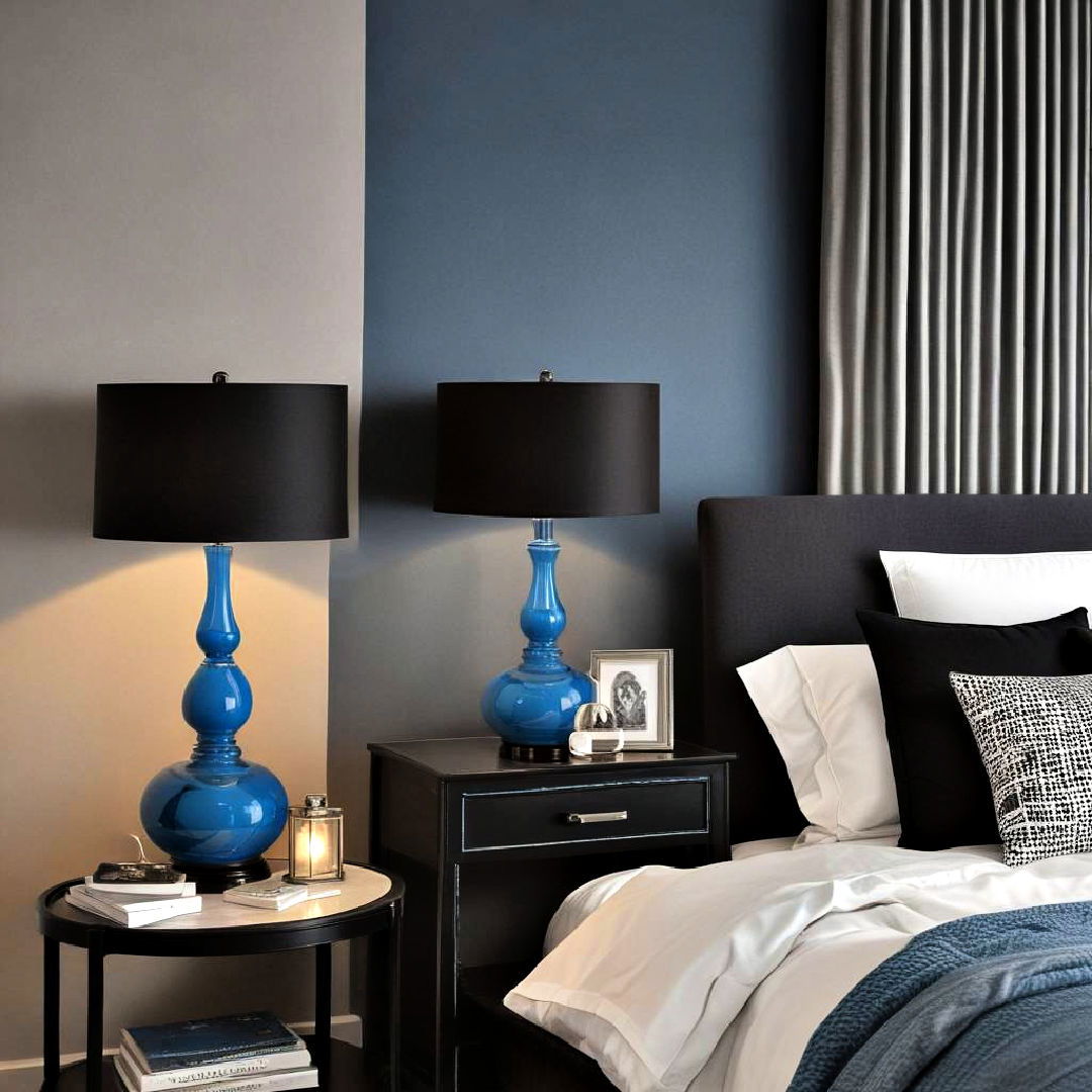 blue lamps with black shades