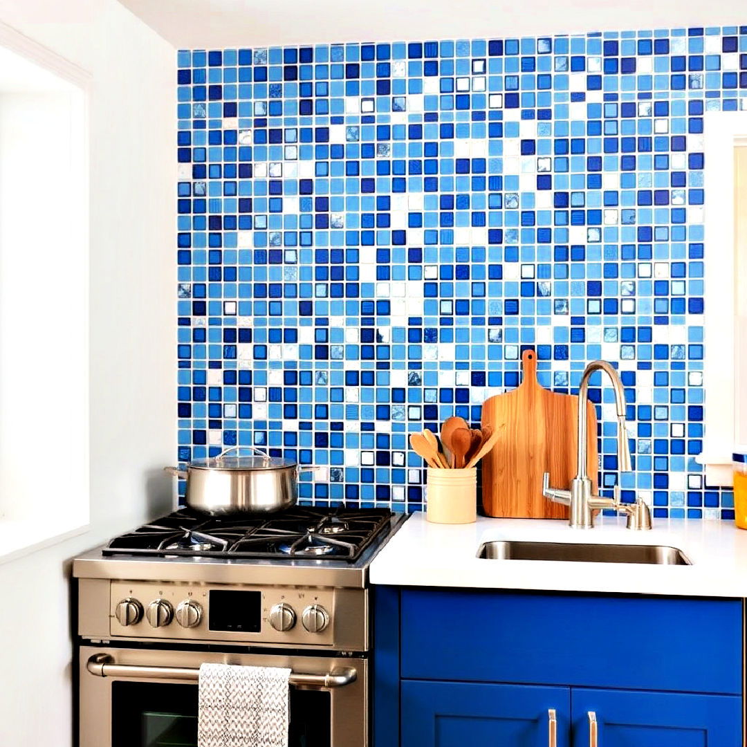 blue mosaic tile accent wall for artistic flair