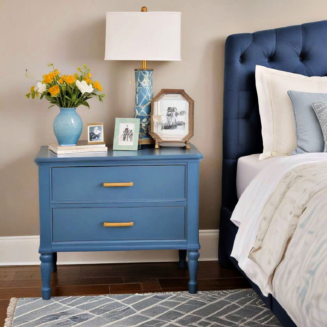 blue nightstands for a pop of color