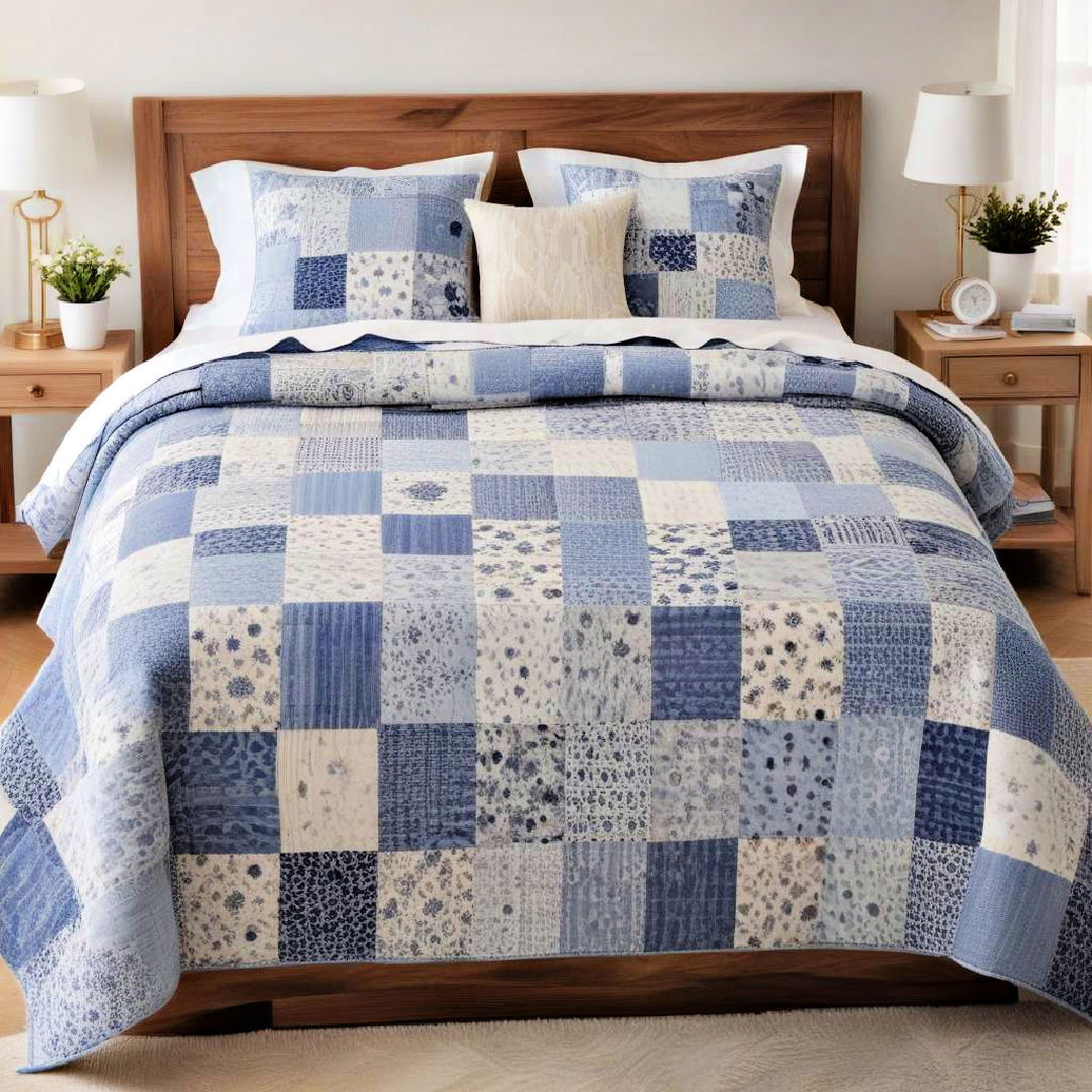 blue patchwork quilt for a cozy handmade look