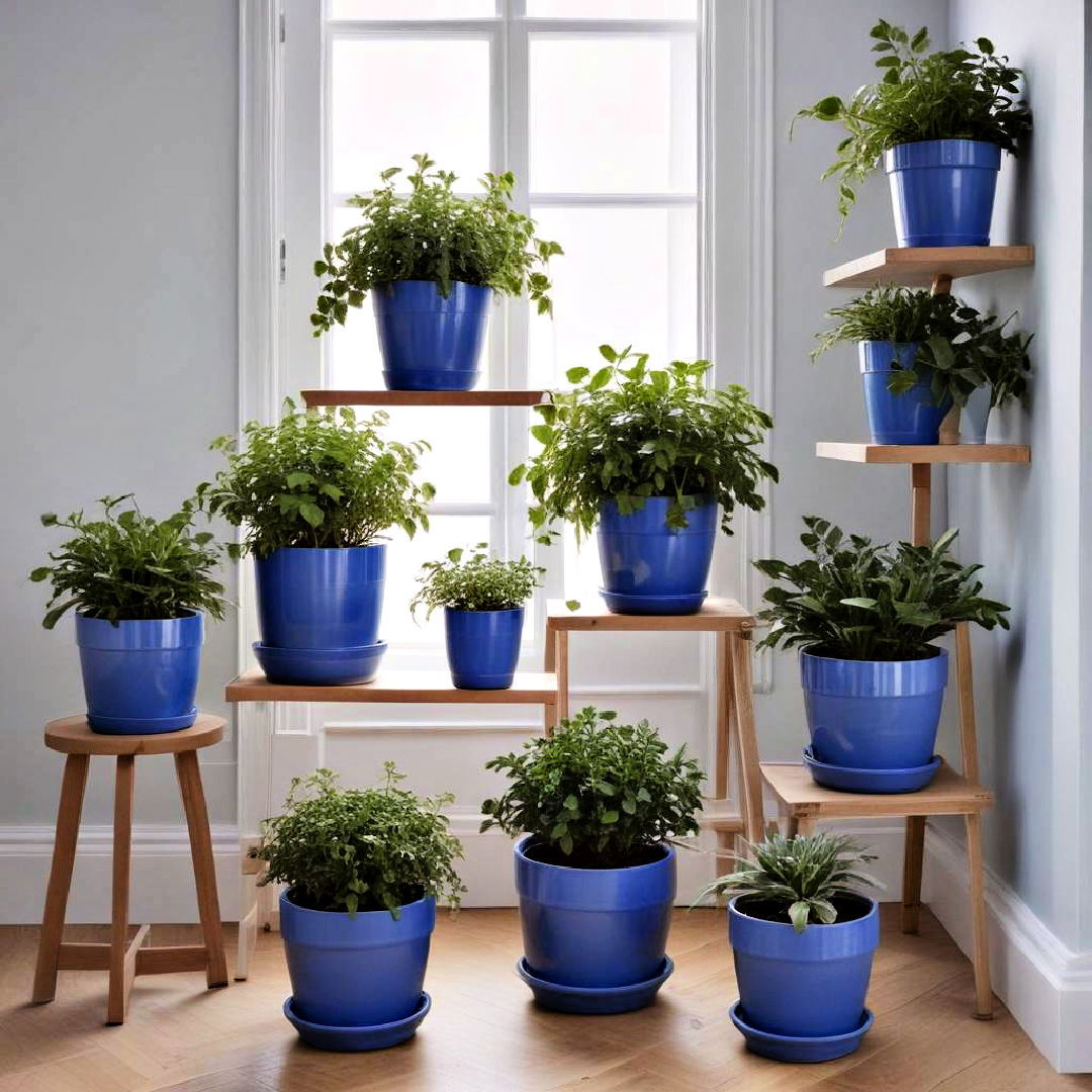 blue plant pots