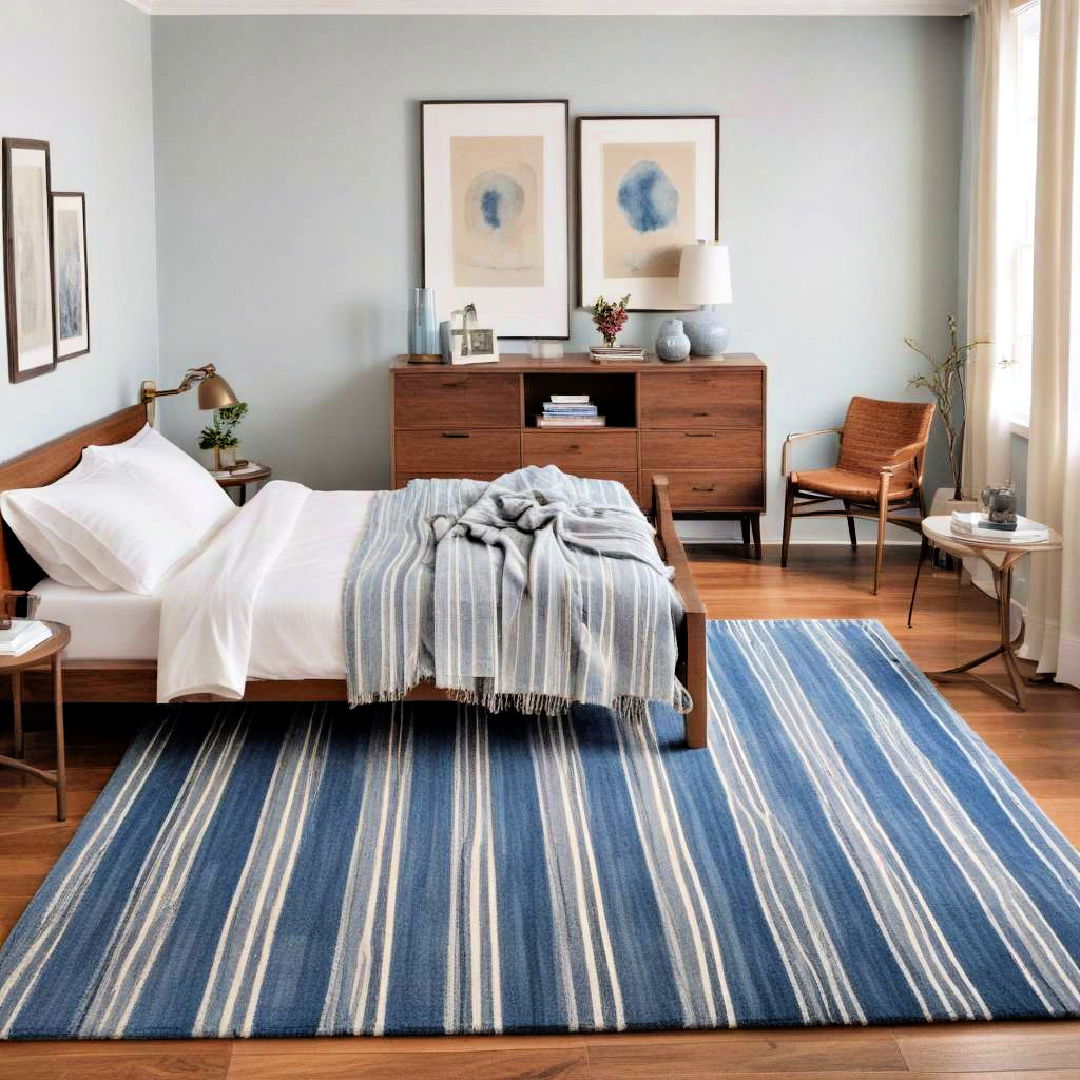 blue striped area rug for visual interest