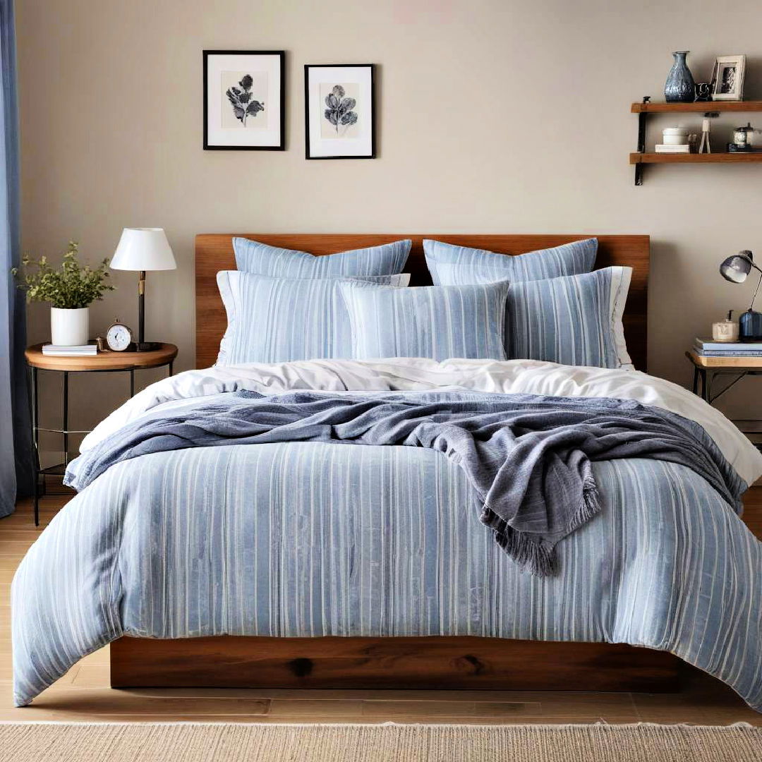 blue striped bedding for a casual look