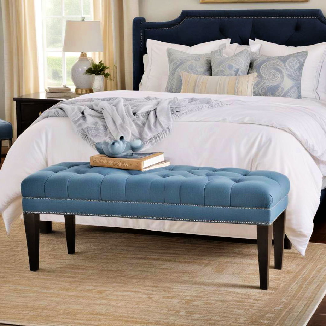 blue upholstered bench for a stylish accent