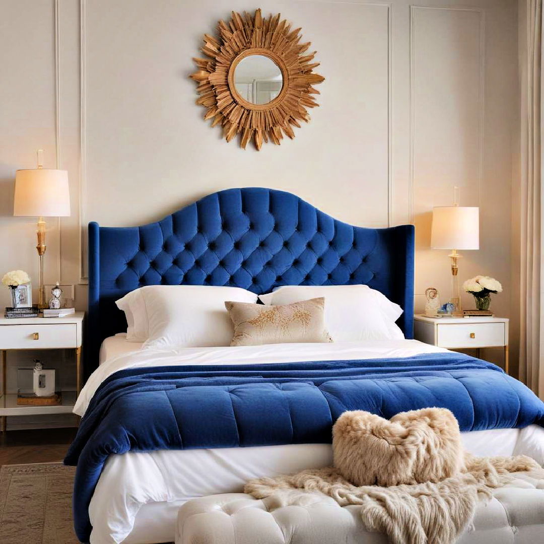 blue velvet headboard for luxurious texture