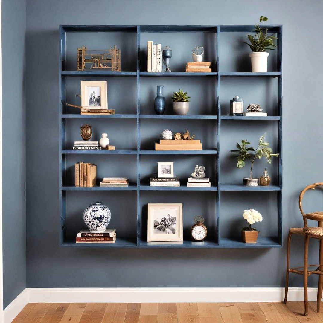 blue wall shelves