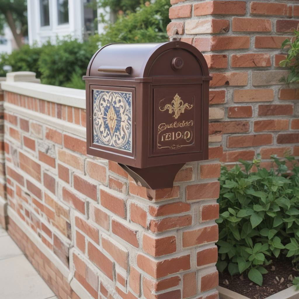 brick mailbox with decorative tile inserts