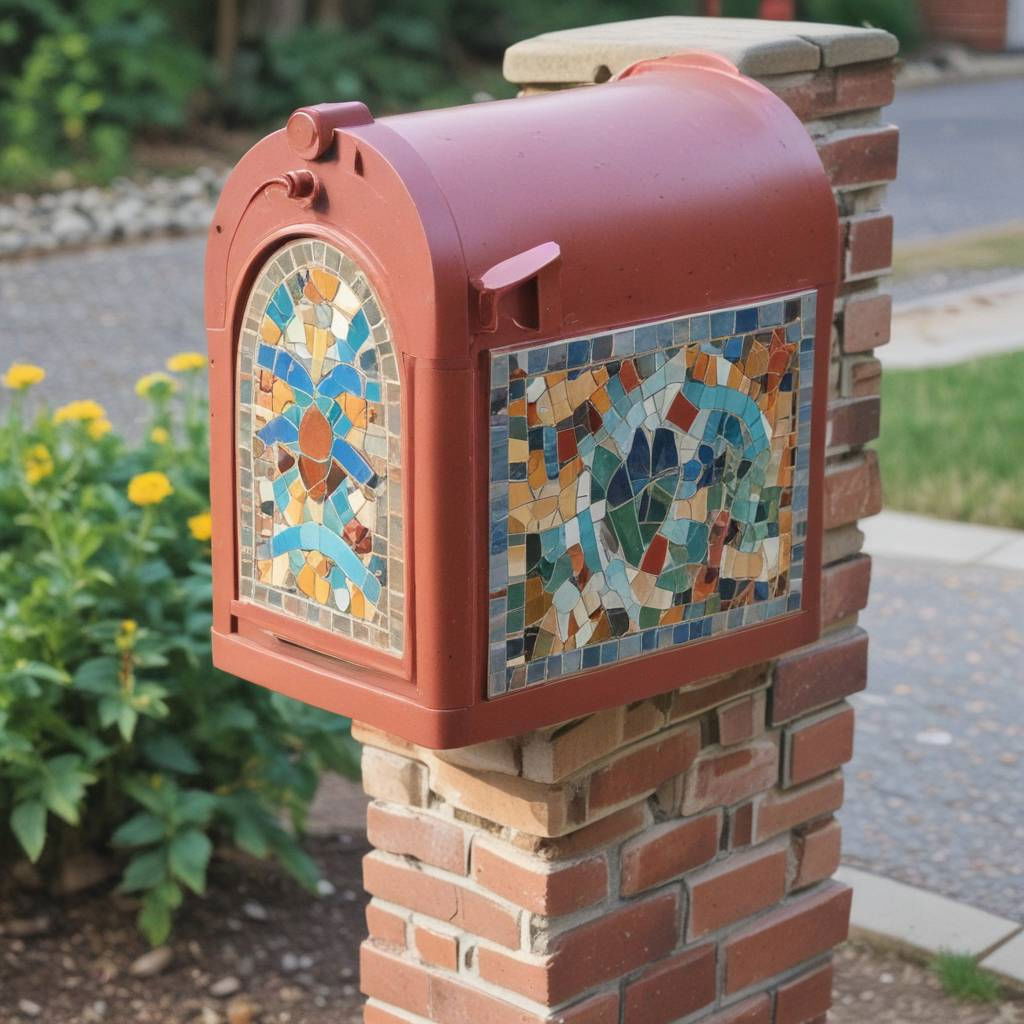 brick mailbox with mosaic tile inlays